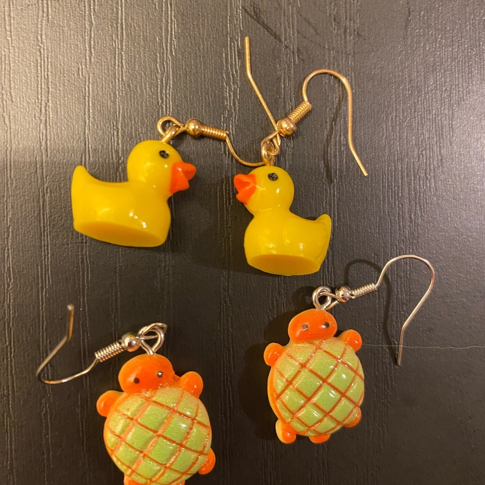 Turtle & Duck Earring Set | Kawaii Cottagecore Y2K Animal Jewelry